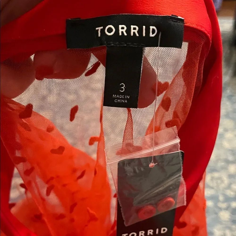 Torrid Heart Design Red Sheer Mesh Long Sleeve Button Kimono Romantic Modern NWT - Picture 10 of 16